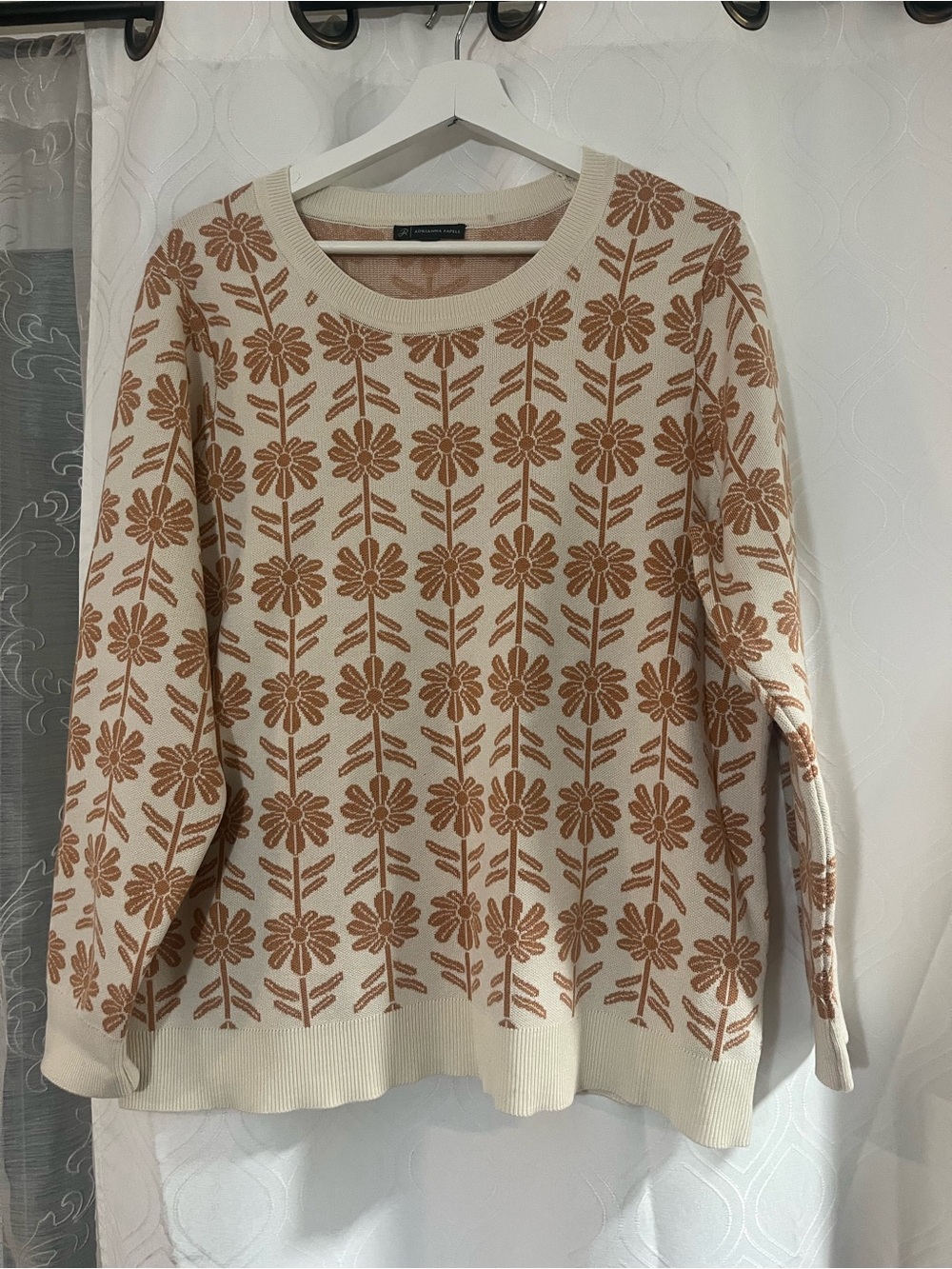 Adrianna Papell Cream & Brown Floral block Knit Sweater - Women
